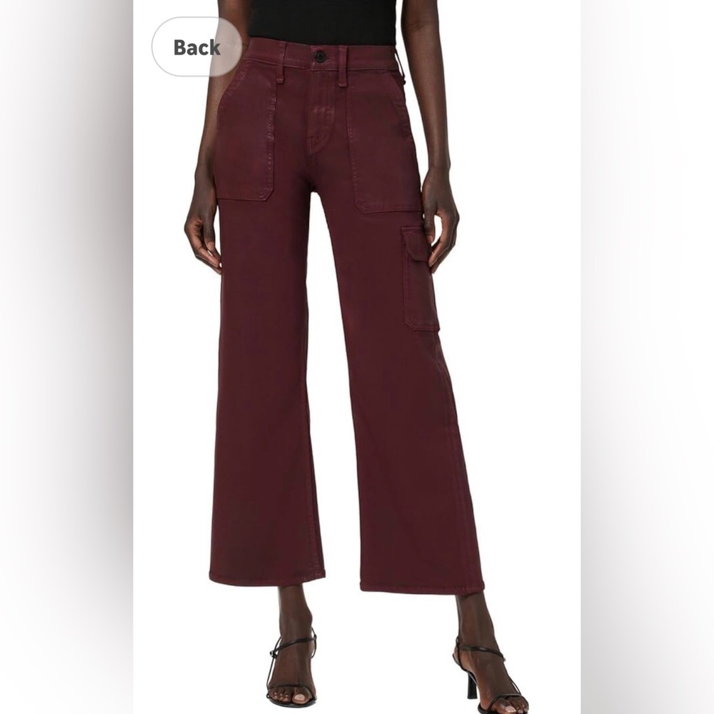 NWT- Hudson Rosie Cargo Wide Leg Faux Leather pants, Coated Bordeaux, size 33
